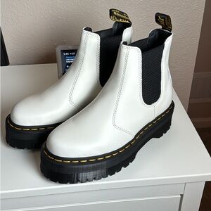 Dr. Martens White Platform Chelsea Ankle Boots with Black Sole
